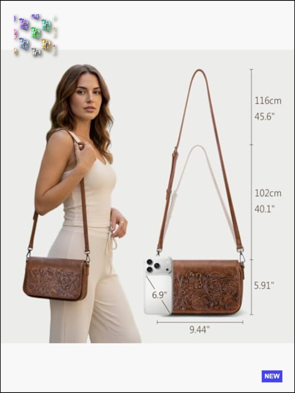 Floral Embossed Vegan Leather Crossbody Bag Lightweight Shoulder Purse for - Picture 4 of 7